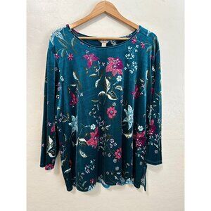 White Stag Womans Velvet Floral Top Sz 16/18 Fairygrunge 90s Boho Western Office